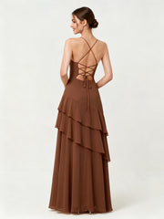 Tiered Ruffle Sweetheart Gown with Lace-Up Back Brown