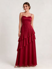 Tiered Ruffle Sweetheart Gown with Lace-Up Back Burgundy
