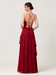 Tiered Ruffle Sweetheart Gown with Lace-Up Back Burgundy