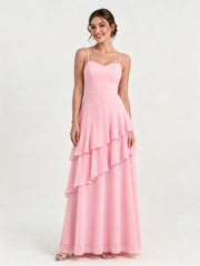 Tiered Ruffle Sweetheart Gown with Lace-Up Back Candy Pink