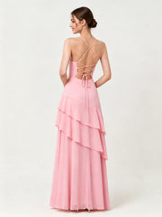 Tiered Ruffle Sweetheart Gown with Lace-Up Back Candy Pink