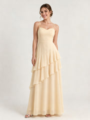 Tiered Ruffle Sweetheart Gown with Lace-Up Back Champagne