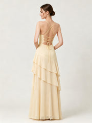 Tiered Ruffle Sweetheart Gown with Lace-Up Back Champagne