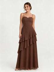 Tiered Ruffle Sweetheart Gown with Lace-Up Back Chocolate