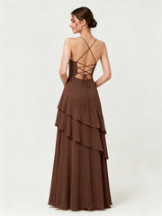 Tiered Ruffle Sweetheart Gown with Lace-Up Back Chocolate