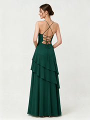 Tiered Ruffle Sweetheart Gown with Lace-Up Back Dark Green