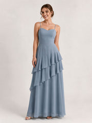 Tiered Ruffle Sweetheart Gown with Lace-Up Back Dusty Blue