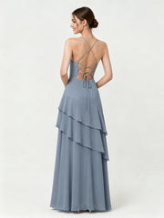 Tiered Ruffle Sweetheart Gown with Lace-Up Back Dusty Blue