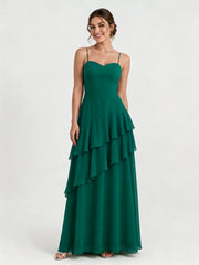 Tiered Ruffle Sweetheart Gown with Lace-Up Back Emerald