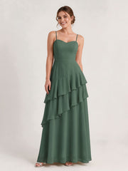 Tiered Ruffle Sweetheart Gown with Lace-Up Back Eucalyptus