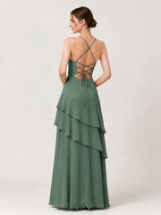 Tiered Ruffle Sweetheart Gown with Lace-Up Back Eucalyptus