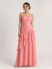 Tiered Ruffle Sweetheart Gown with Lace-Up Back Flamingo