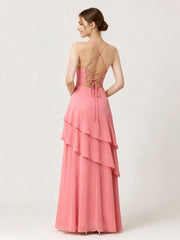 Tiered Ruffle Sweetheart Gown with Lace-Up Back Flamingo