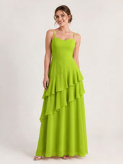 Tiered Ruffle Sweetheart Gown with Lace-Up Back Lime Green