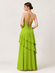 Tiered Ruffle Sweetheart Gown with Lace-Up Back Lime Green