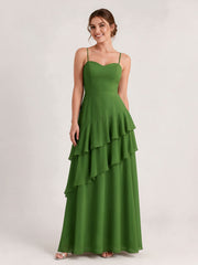 Tiered Ruffle Sweetheart Gown with Lace-Up Back Moss