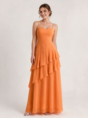 Tiered Ruffle Sweetheart Gown with Lace-Up Back Orange