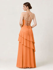 Tiered Ruffle Sweetheart Gown with Lace-Up Back Orange