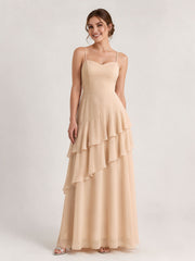 Tiered Ruffle Sweetheart Gown with Lace-Up Back Peach