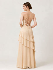 Tiered Ruffle Sweetheart Gown with Lace-Up Back Peach