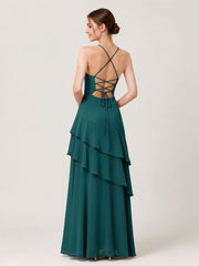 Tiered Ruffle Sweetheart Gown with Lace-Up Back Peacock