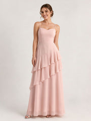 Tiered Ruffle Sweetheart Gown with Lace-Up Back Pearl Pink