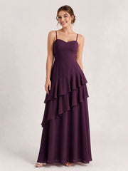 Tiered Ruffle Sweetheart Gown with Lace-Up Back Plum