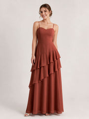 Tiered Ruffle Sweetheart Gown with Lace-Up Back Rust