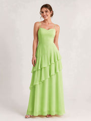 Tiered Ruffle Sweetheart Gown with Lace-Up Back Sage