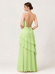 Tiered Ruffle Sweetheart Gown with Lace-Up Back Sage