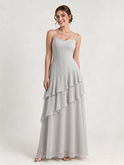 Tiered Ruffle Sweetheart Gown with Lace-Up Back Silver