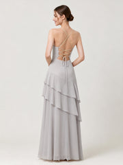 Tiered Ruffle Sweetheart Gown with Lace-Up Back Silver