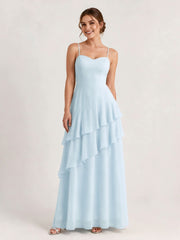 Tiered Ruffle Sweetheart Gown with Lace-Up Back Sky Blue