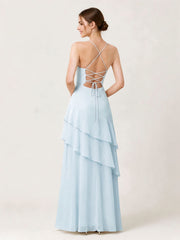 Tiered Ruffle Sweetheart Gown with Lace-Up Back Sky Blue