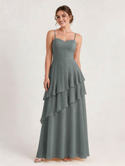 Tiered Ruffle Sweetheart Gown with Lace-Up Back Steel Grey