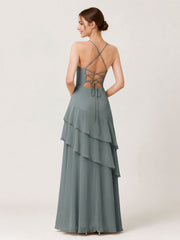 Tiered Ruffle Sweetheart Gown with Lace-Up Back Steel Grey