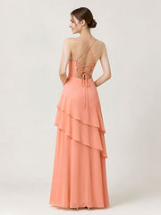 Tiered Ruffle Sweetheart Gown with Lace-Up Back Sunset