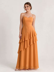 Tiered Ruffle Sweetheart Gown with Lace-Up Back Tangerine