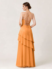 Tiered Ruffle Sweetheart Gown with Lace-Up Back Tangerine