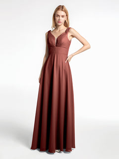 Notch Neck Chiffon Simple Full Length Dress-Terracotta