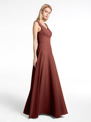 Notch Neck Chiffon Simple Full Length Dress-Terracotta