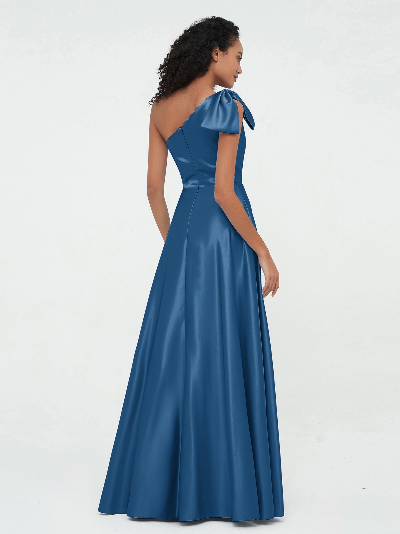 One Shoulder Long Satin Dresses with Pockets Red main image 1