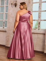 One-Shoulder Long Satin Dresses with Pockets Cinnamon Rose