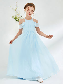 Off-the-shoulder Ruched Junior Bridesmaid Dresses Sky Blue