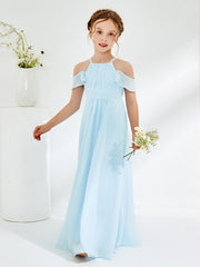 Off-the-shoulder Ruched Junior Bridesmaid Dresses Sky Blue