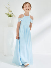 Off-the-shoulder Ruched Junior Bridesmaid Dresses Sky Blue