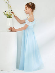 Off-the-shoulder Ruched Junior Bridesmaid Dresses Sky Blue