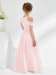 Off-the-shoulder Ruched Junior Bridesmaid Dresses Blushing Pink