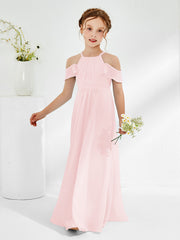 Off-the-shoulder Ruched Junior Bridesmaid Dresses Blushing Pink