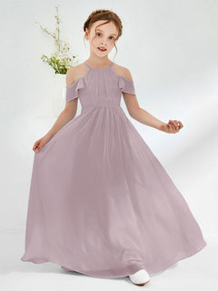 Off-the-shoulder Ruched Junior Bridesmaid Dresses Dusk